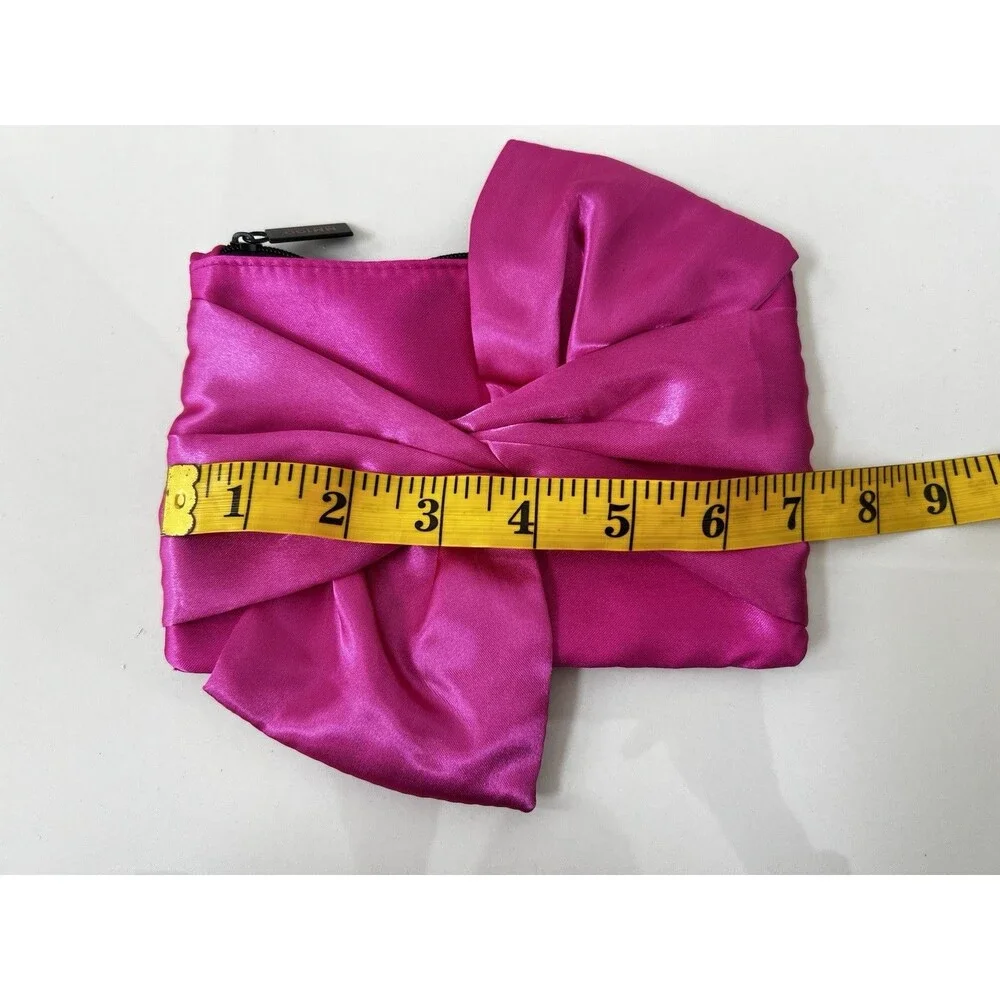 Hot Pink Stain Bow Zip Makeup Bag Clutch Wallet Travel Case Handbag Organizer